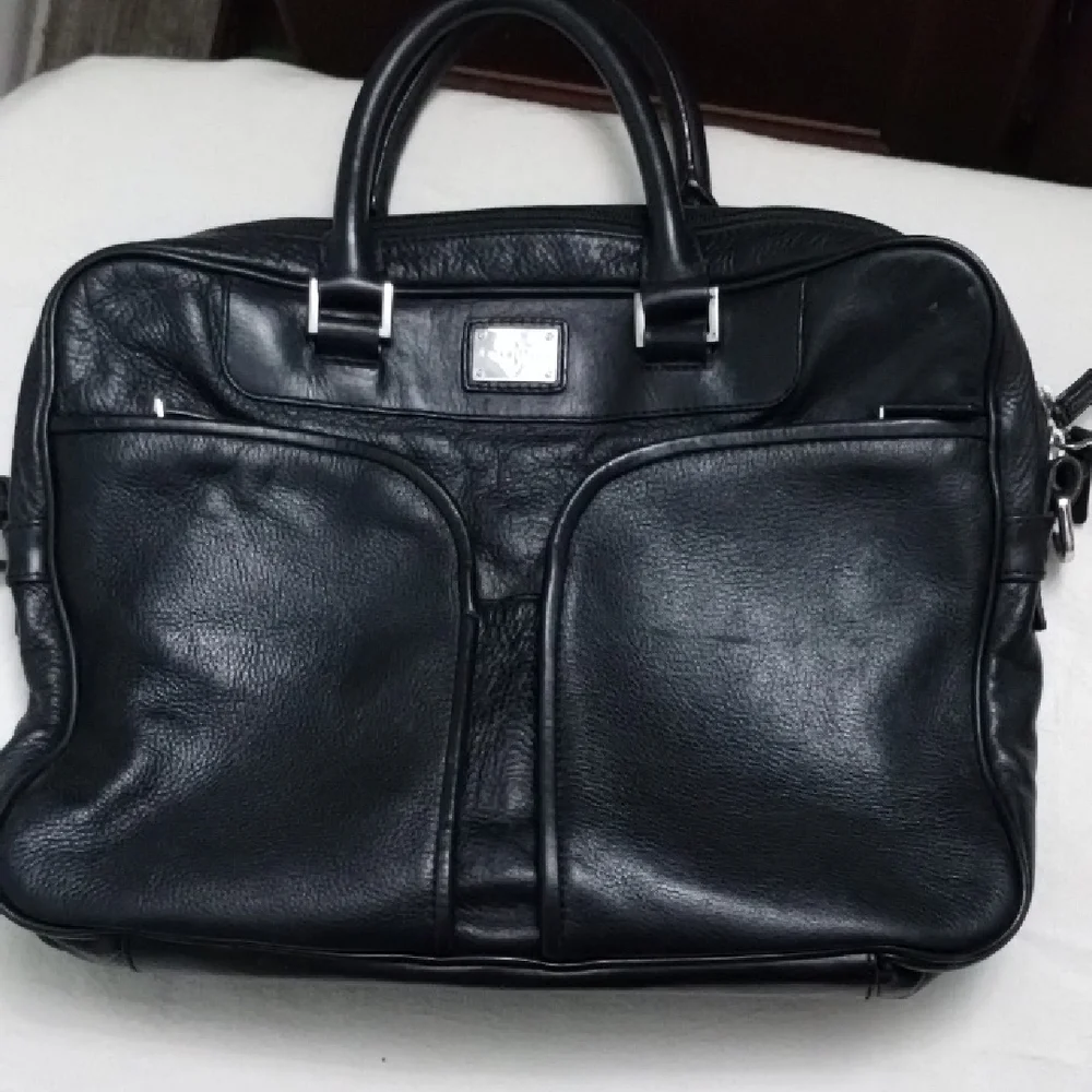 Cole Haan Black Leather Briefcase with Detachable Shoulder Strap